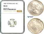 AL506, Netherlands, Willem III, 10 Cents 1882, Utrecht Mint, Silver, NGC MS65