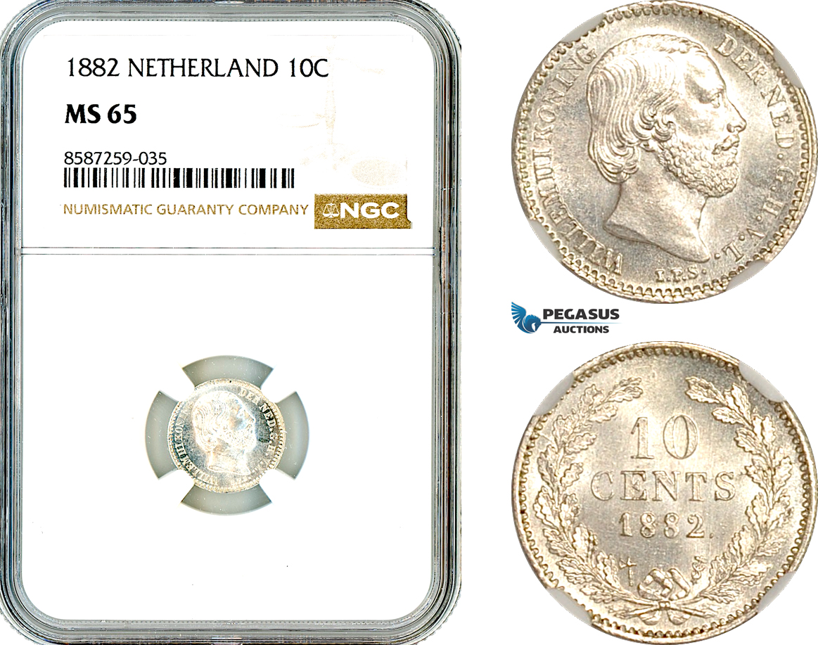AL506, Netherlands, Willem III, 10 Cents 1882, Utrecht Mint, Silver, NGC MS65