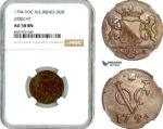 AL510, Netherlands East Indies, VOC, 1 Duit 1794, Utrecht Arms, NGC AU58BN