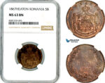 AL511, Romania, Carol I, 5 Bani 1867, Heaton Mint, NGC MS63BN
