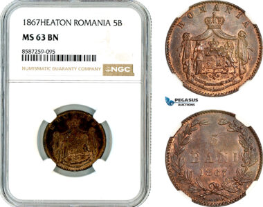 AL511, Romania, Carol I, 5 Bani 1867, Heaton Mint, NGC MS63BN