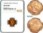 AL517, Spain, Alfonso XIII, 2 Centimos 1905 (05) SMV, Madrid Mint, NGC MS64RD