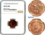 AL518, Switzerland, 2 Rappen 1910 B, Bern Mint, NGC MS65RB, Top Pop!