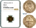 AL521, Bulgaria, Ferdinand I, 5 Stotinki 1888, Brussels Mint, NGC MS62