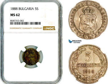 AL521, Bulgaria, Ferdinand I, 5 Stotinki 1888, Brussels Mint, NGC MS62