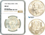 AL523, Bulgaria, Boris III, 100 Leva 1937, Silver, NGC MS62