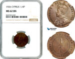 AL528, Cyprus, George V, 1/4 Piastre 1926, London Mint, NGC MS62BN