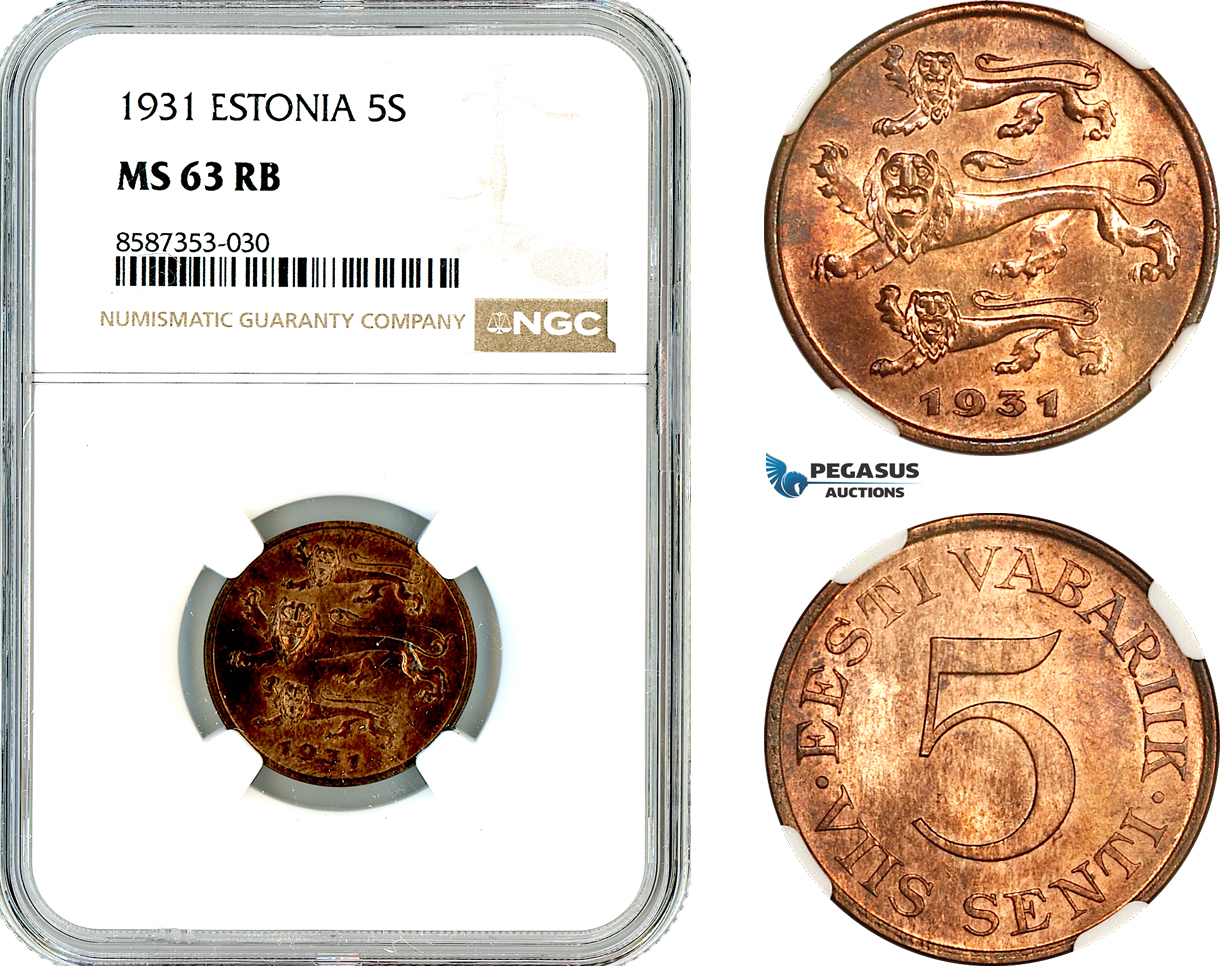 AL529, Estonia, 5 Senti 1931, NGC MS63RB