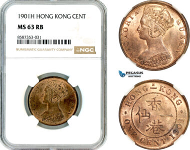 AL530, Hong Kong, Victoria, 1 Cent 1901 H, Heaton Mint, NGC MS63RB