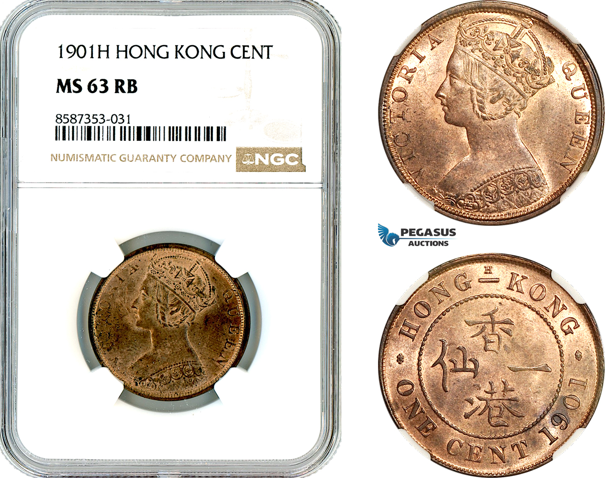 AL530, Hong Kong, Victoria, 1 Cent 1901 H, Heaton Mint, NGC MS63RB