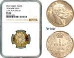 AL541, Serbia, Petar I, 1 Dinar 1915, Paris Mint, Coin alignment, Designer's name, Silver, NGC MS62