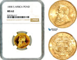 AL542, South Africa (ZAR), 1 Pond 1898, Pretoria Mint, Gold, NGC MS62