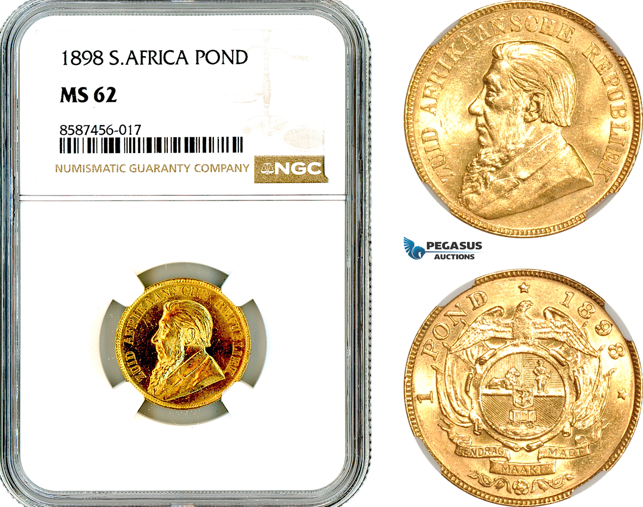 AL542, South Africa (ZAR), 1 Pond 1898, Pretoria Mint, Gold, NGC MS62