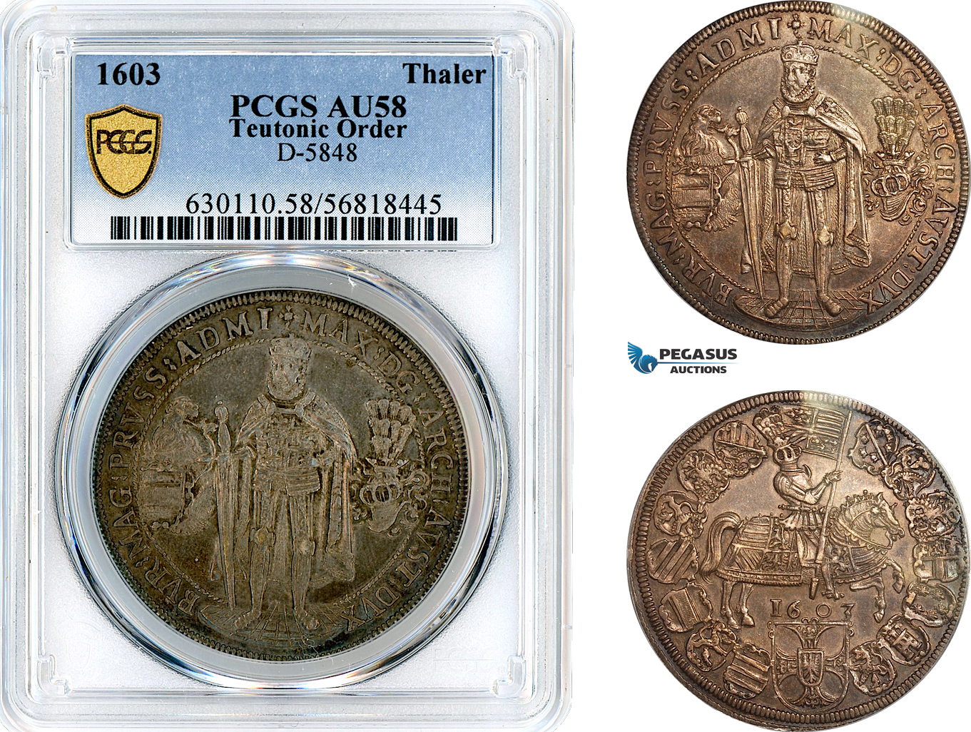 AL547, Germany, Teutonic Order, Maximilian I, 1 Taler 1603, Hall Mint, D-5848, Silver, PCGS AU58