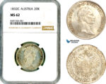 AL549, Austria, Francisc I, 20 Kreuzer 1832 C, Prague Mint, Silver, NGC MS62, Top Pop and single finest graded!