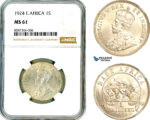 AL551, East Africa, 1 Shilling 1924, Pretoria Mint, Silver, NGC MS61