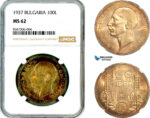 AL553, Bulgaria, Boris III, 100 Leva 1937, Silver, NGC MS62