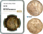 AL554, Chile, 1 Peso 1875 SO, Santiago Mint, Silver, NGC AU58