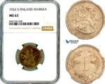 AL559, Finland, 1 Markka 1924 S, Helsinki Mint, NGC MS63