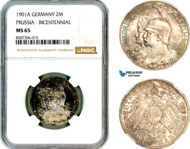 AL566, Germany, Prussia, Wilhelm II, 2 Mark 1901 A, Berlin Mint, Silver, NGC MS65
