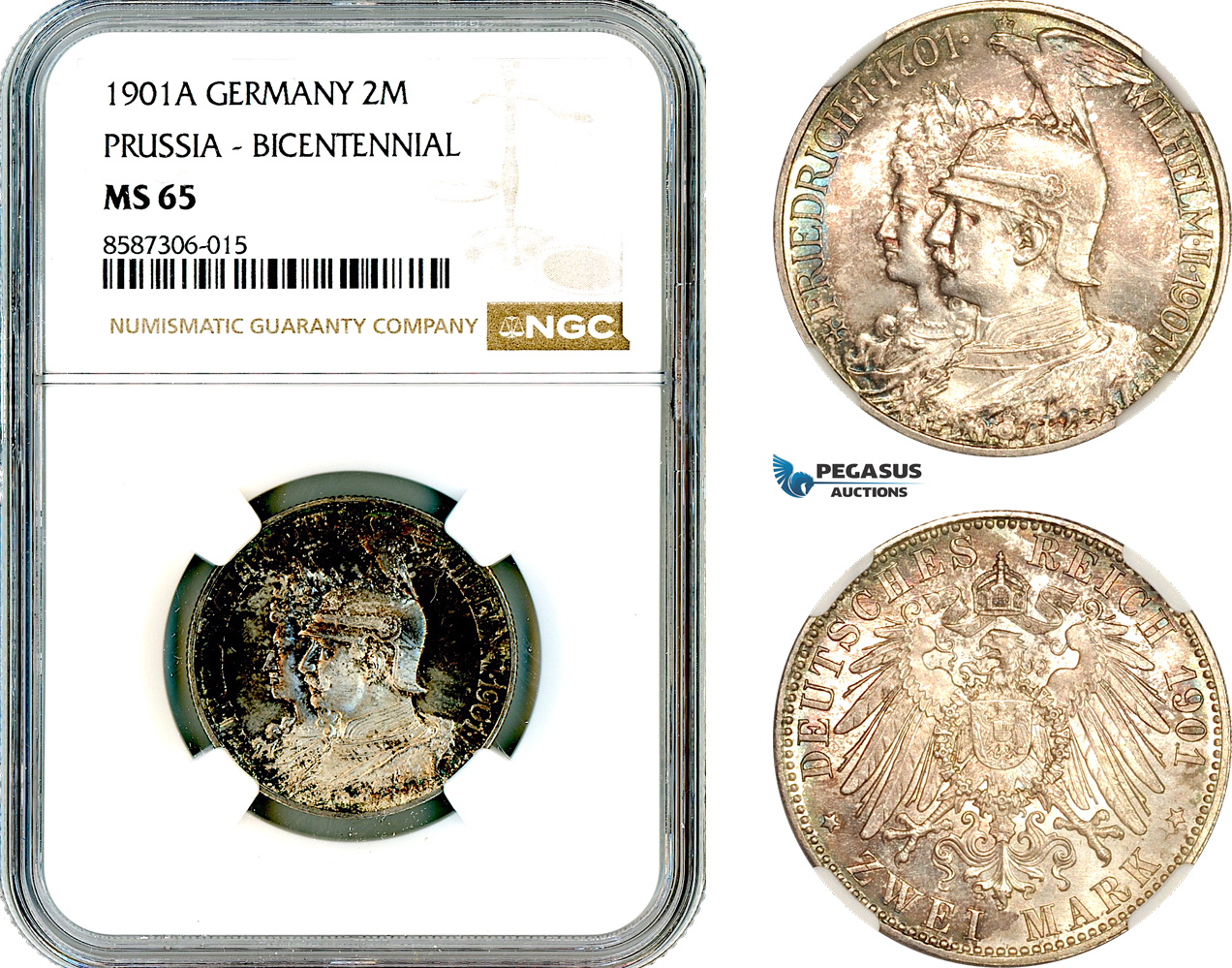 AL566, Germany, Prussia, Wilhelm II, 2 Mark 1901 A, Berlin Mint, Silver, NGC MS65