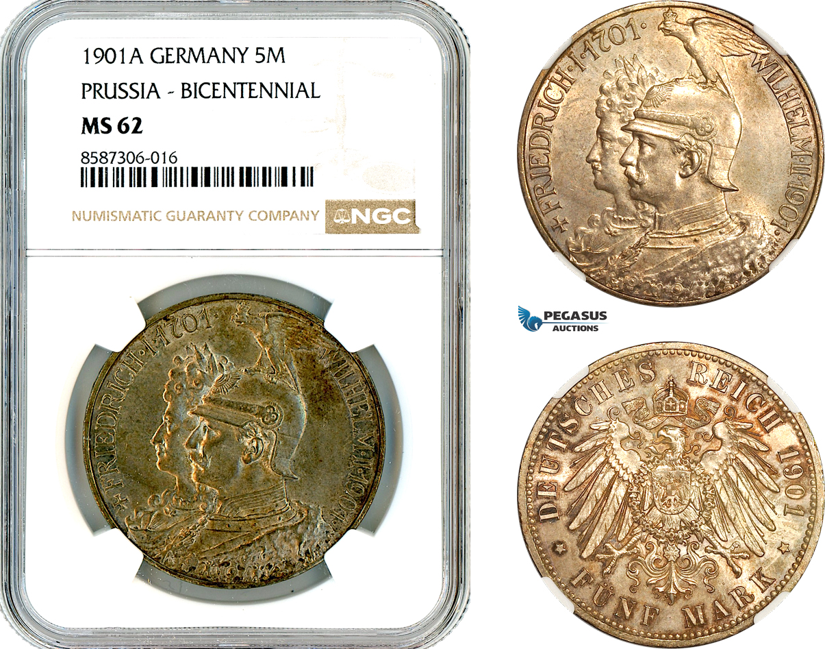 AL567, Germany, Prussia, Wilhelm II, 5 Mark 1901 A, Berlin Mint, Silver, NGC MS62