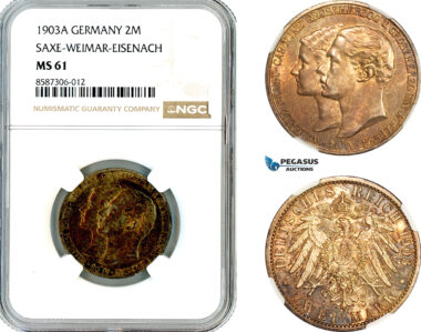 AL569, Germany, Saxe-Weimar-Eisenach, William Ernst, 2 Mark 1903 A, Berlin Mint, Silver, NGC MS61