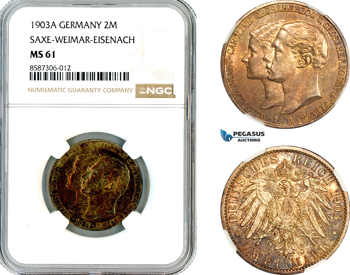 AL569, Germany, Saxe-Weimar-Eisenach, William Ernst, 2 Mark 1903 A, Berlin Mint, Silver, NGC MS61