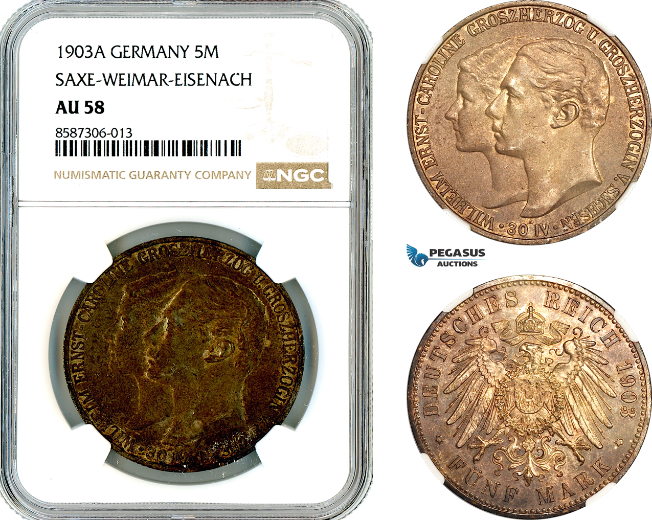 AL570, Germany, Saxe-Weimar-Eisenach, William Ernst, 5 Marks 1903 A, Berlin Mint, Silver, NGC AU58