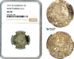 AL571, Germany, Wurttemberg-Ols, Sylvius II Frederick, 3 Kreuzers 1677 SP, Silver, NGC AU58