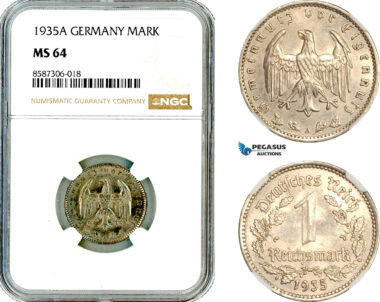 AL573, Germany, Third Reich, 1 Reichsmark 1935 A, Berlin Mint, NGC MS64