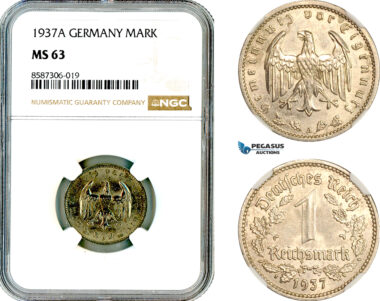 AL574, Germany, Third Reich, 1 Reichsmark 1937 A, Berlin Mint, NGC MS63