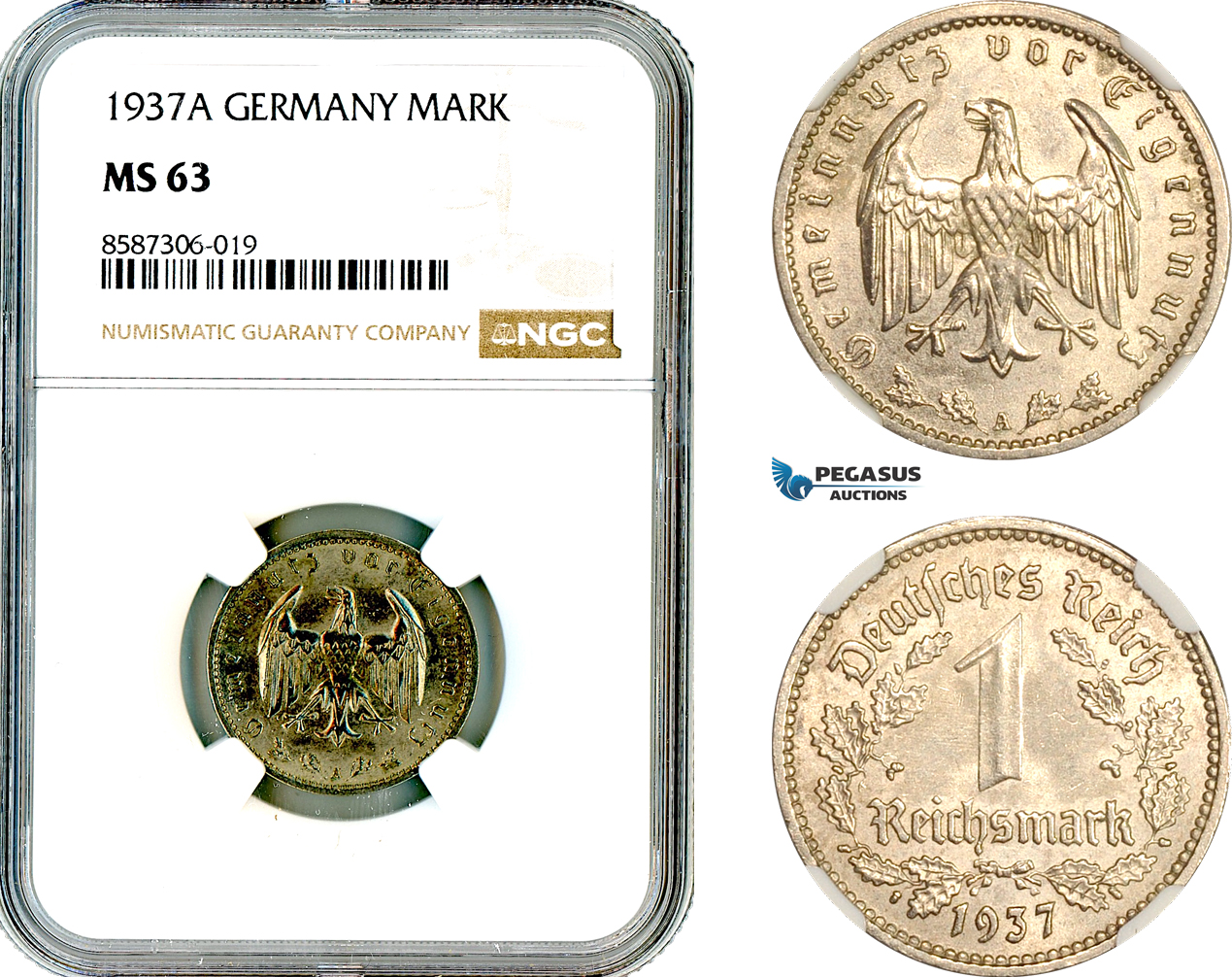 AL574, Germany, Third Reich, 1 Reichsmark 1937 A, Berlin Mint, NGC MS63
