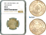 AL584, India, Travancore, 1/2 Rupee ME1118 (1942), Silver, NGC MS64