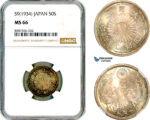 AL593, Japan, Showa, 50 Sen S9 (1934), Silver, NGC MS66