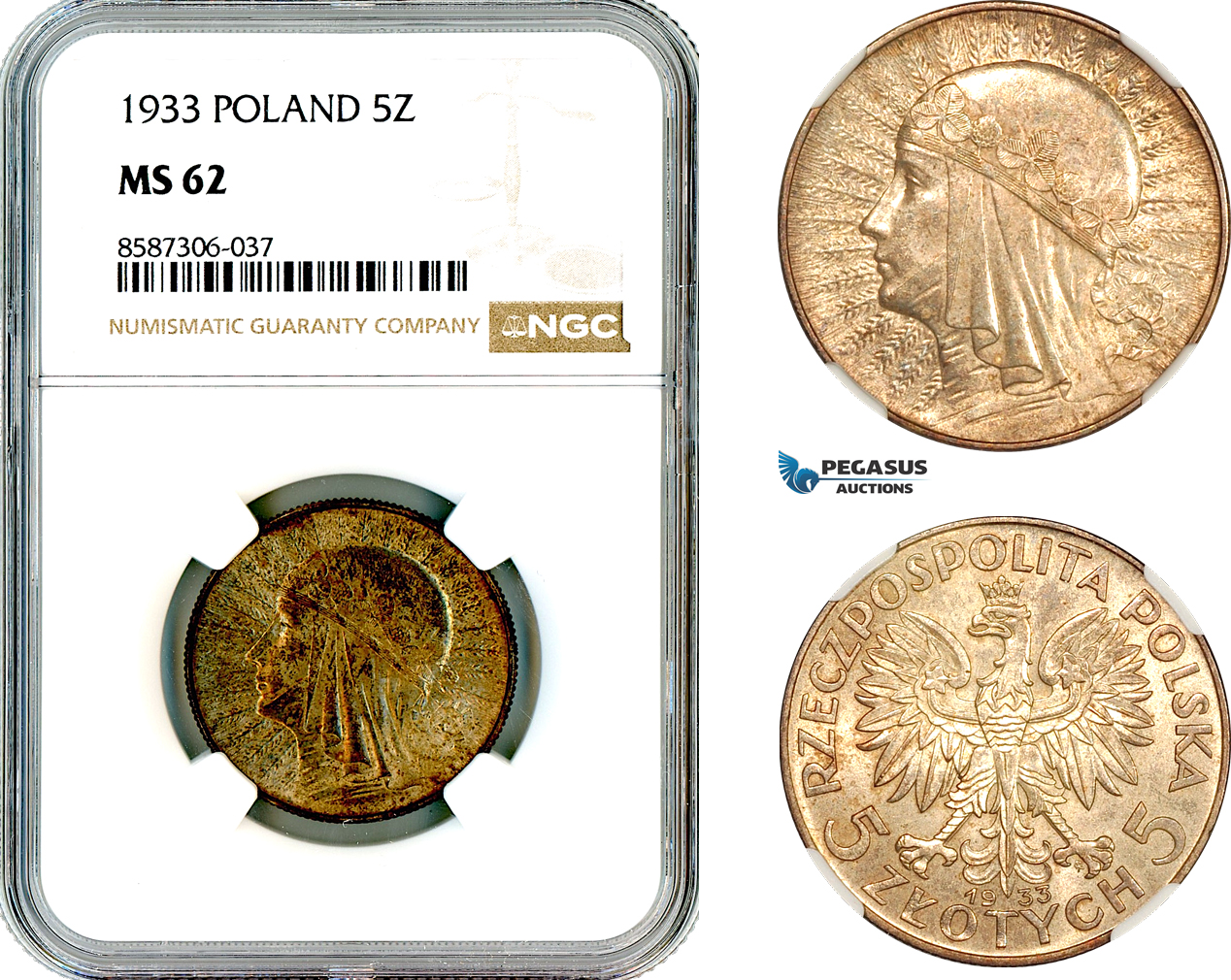 AL601, Poland, 5 Zlotych 1933, Warsaw Mint, Silver, NGC MS62