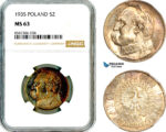 AL602, Poland, 5 Zlotych 1935, Warsaw Mint, Jozef Pilsudski, Silver, NGC MS63