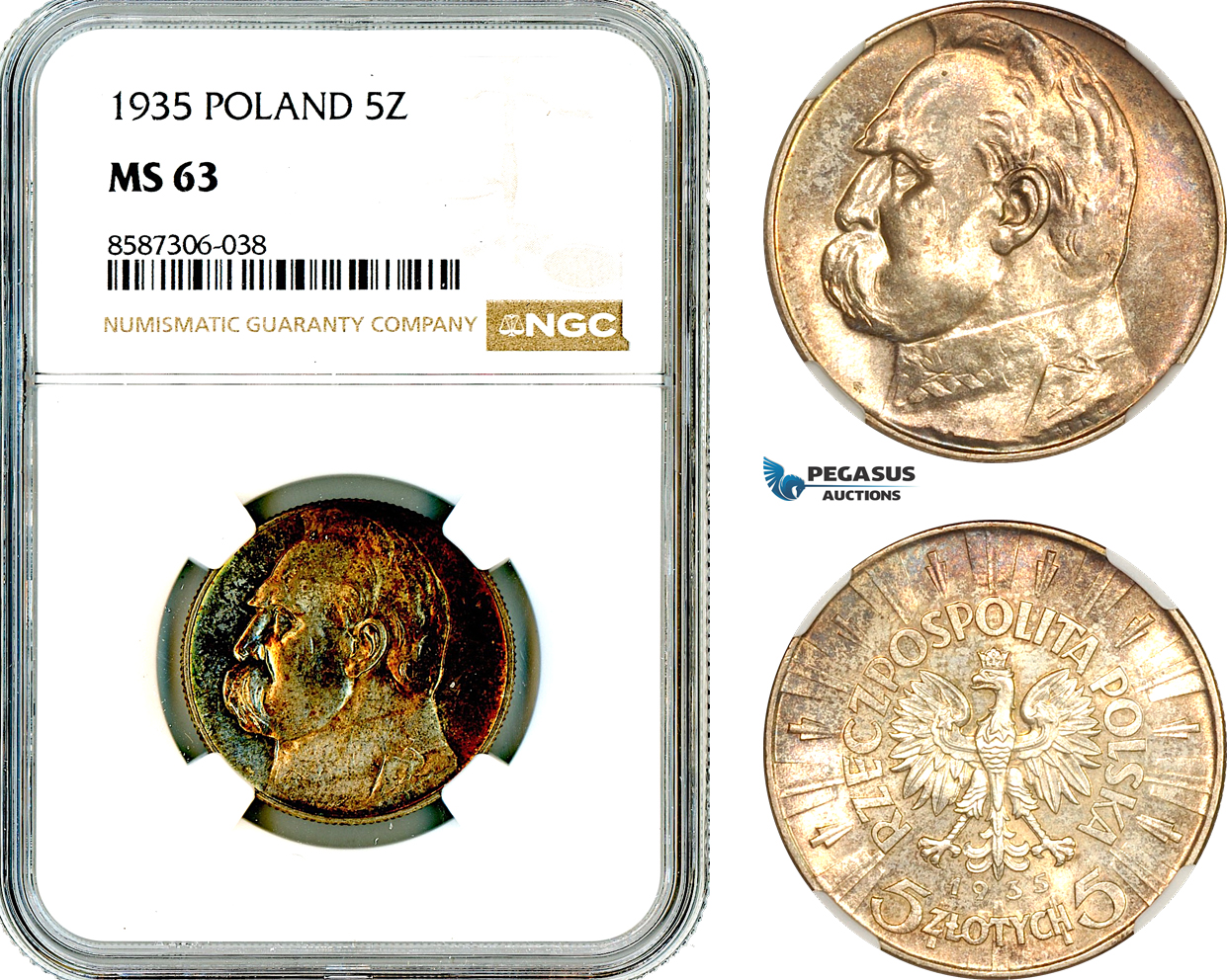 AL602, Poland, 5 Zlotych 1935, Warsaw Mint, Jozef Pilsudski, Silver, NGC MS63