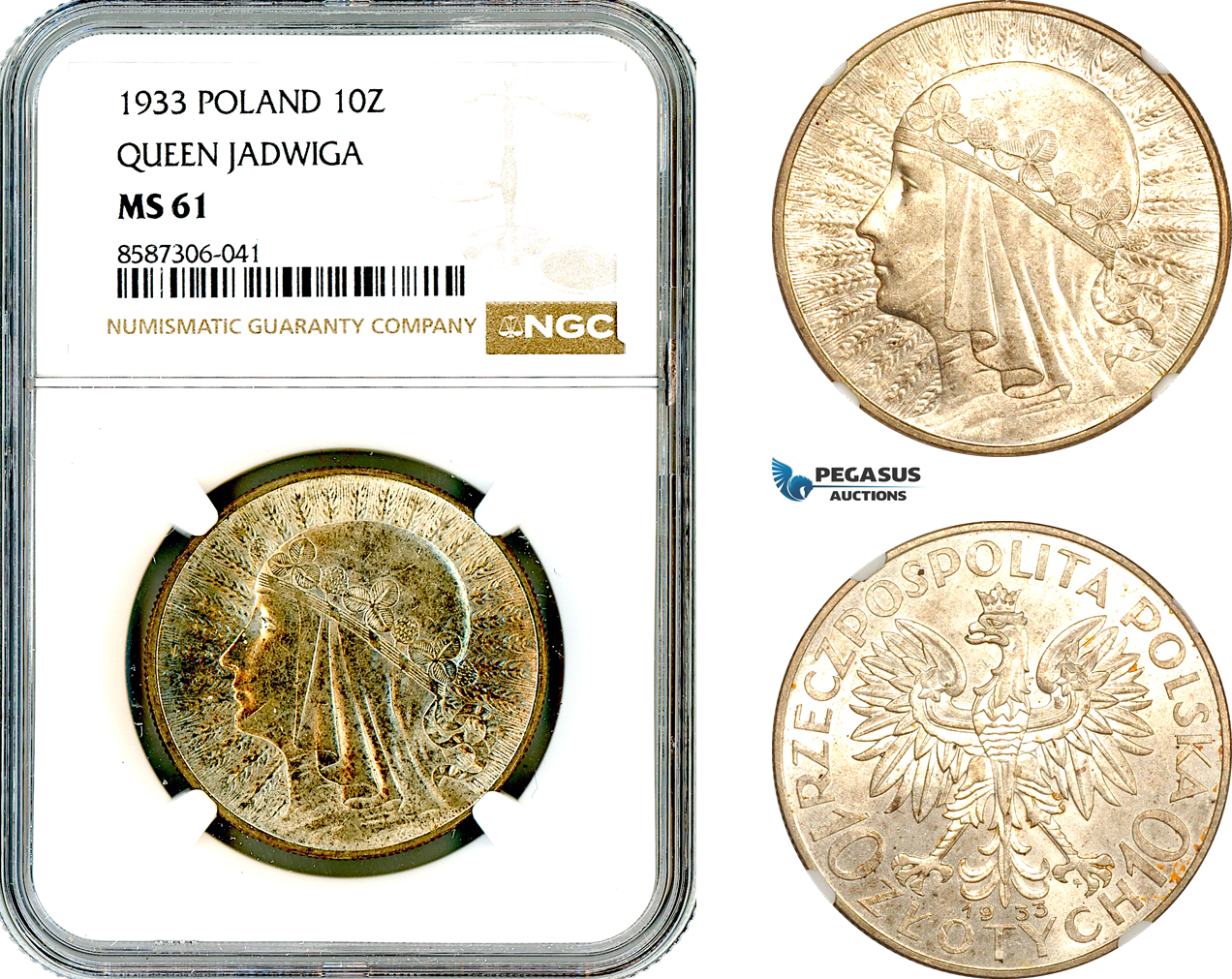 AL604, Poland, 10 Zlotych 1933, Queen Jadwiga, Silver, NGC MS61