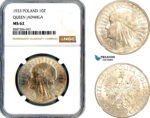 AL606, Poland, 10 Zlotych 1933, Queen Jadwiga, Silver, NGC MS62