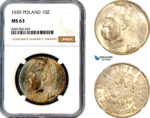 AL607, Poland, 10 Zlotych 1939, Warsaw Mint, Jozef Pilsudski, Silver, NGC MS63