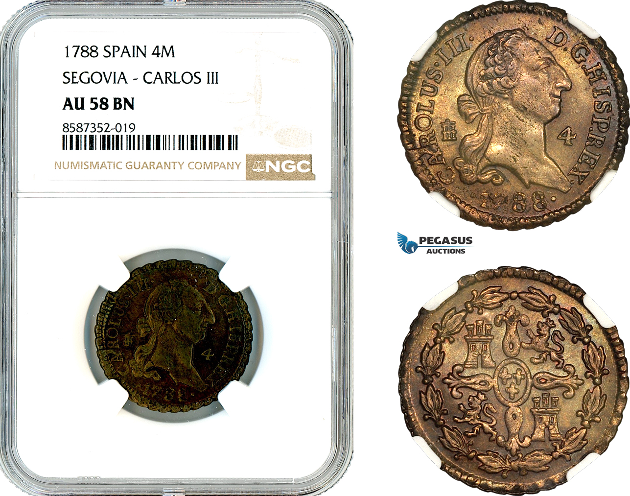 AL614, Spain, Charles III, 4 Maravedis 1788, Segovia Mint, NGC AU58BN