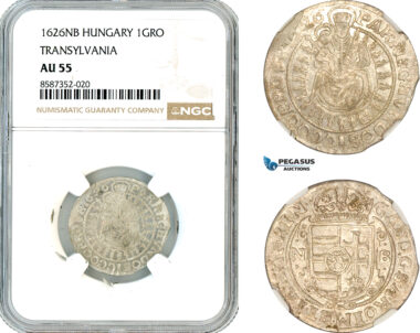 AL616, Hungary, Transylvania, Gabriel Bethlen, 1 Groschen 1626 NB, Nagybanya Mint, Silver, NGC AU55