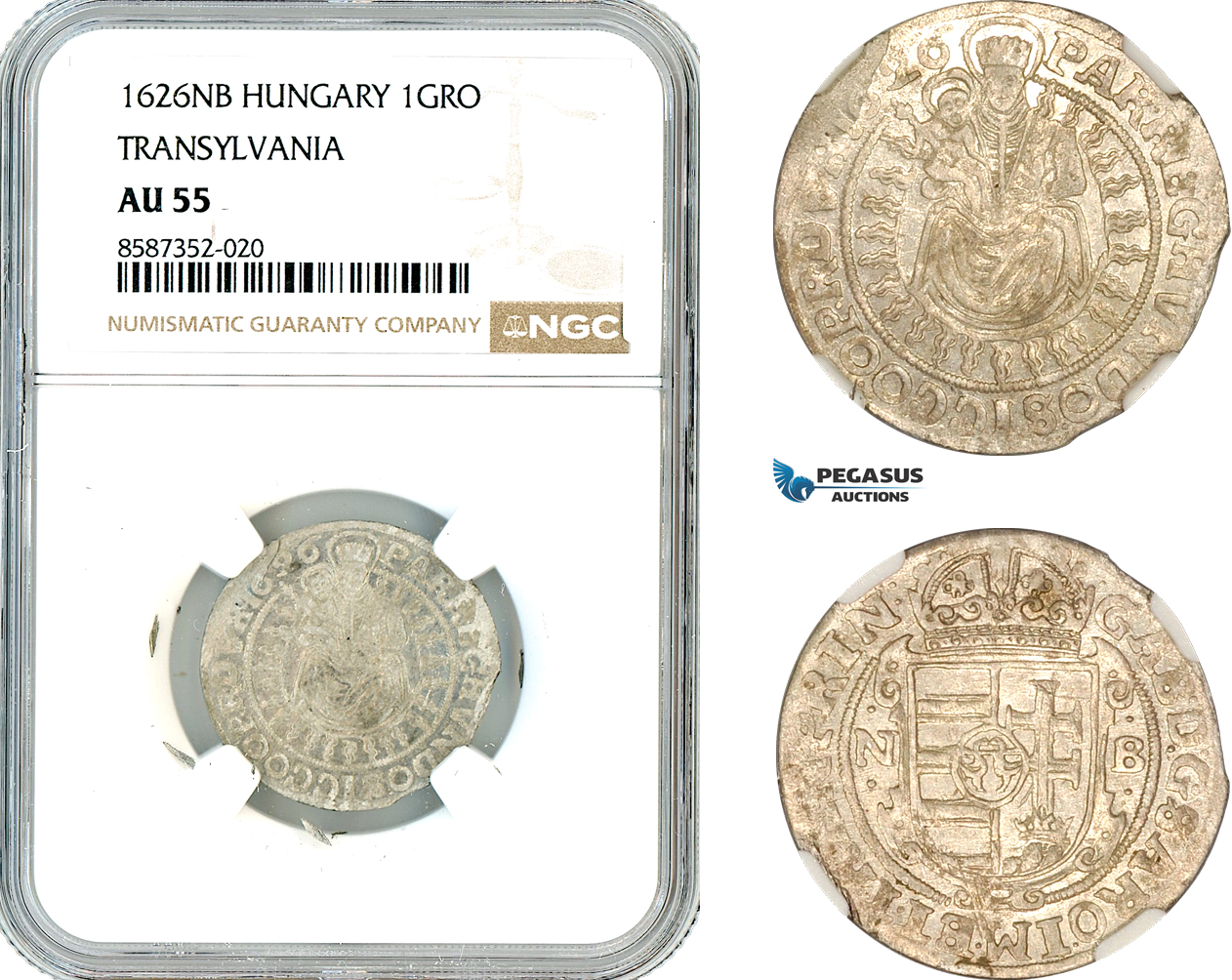 AL616, Hungary, Transylvania, Gabriel Bethlen, 1 Groschen 1626 NB, Nagybanya Mint, Silver, NGC AU55