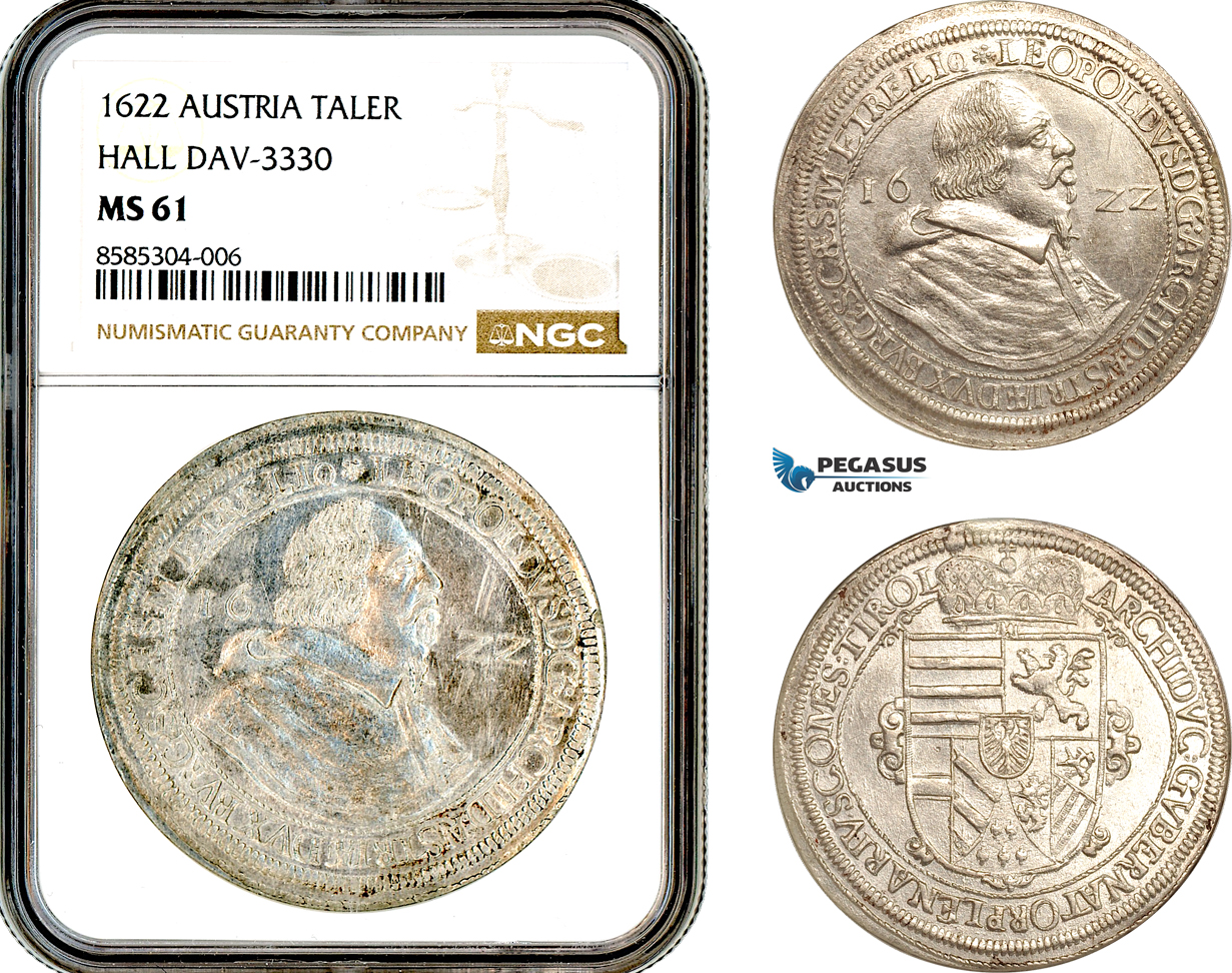 AL618, Austria, Leopold V, Taler 1622, Hall Mint, Dav-3330, Silver, NGC MS61