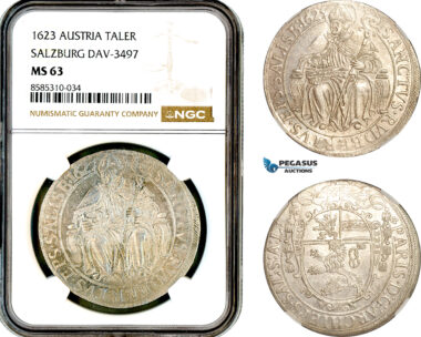 AL619, Austria, Salzburg, Paris von Lodron, Taler 1623, Dav-3497, Silver, NGC MS63