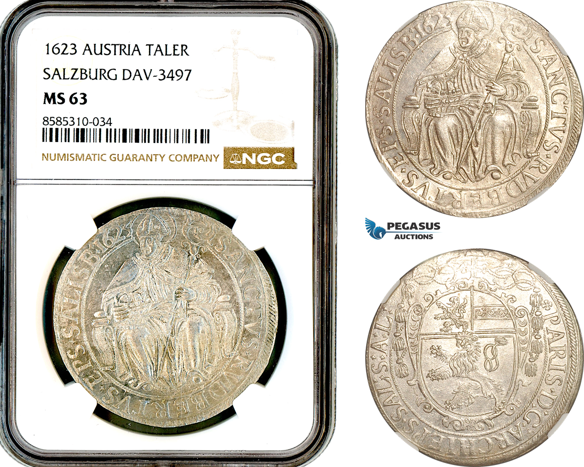 AL619, Austria, Salzburg, Paris von Lodron, Taler 1623, Dav-3497, Silver, NGC MS63