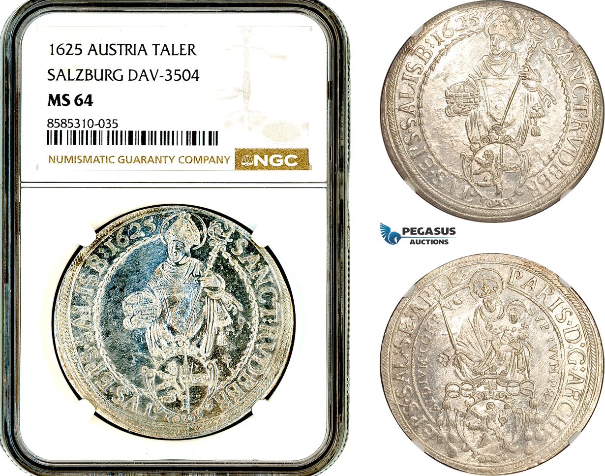 AL620, Austria, Salzburg, Paris von Lodron, Taler 1625, Dav-3504, Silver, NGC MS64
