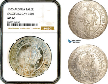 AL622, Austria, Salzburg, Paris von Lodron, Taler 1625, Dav-3504, Silver, NGC MS63