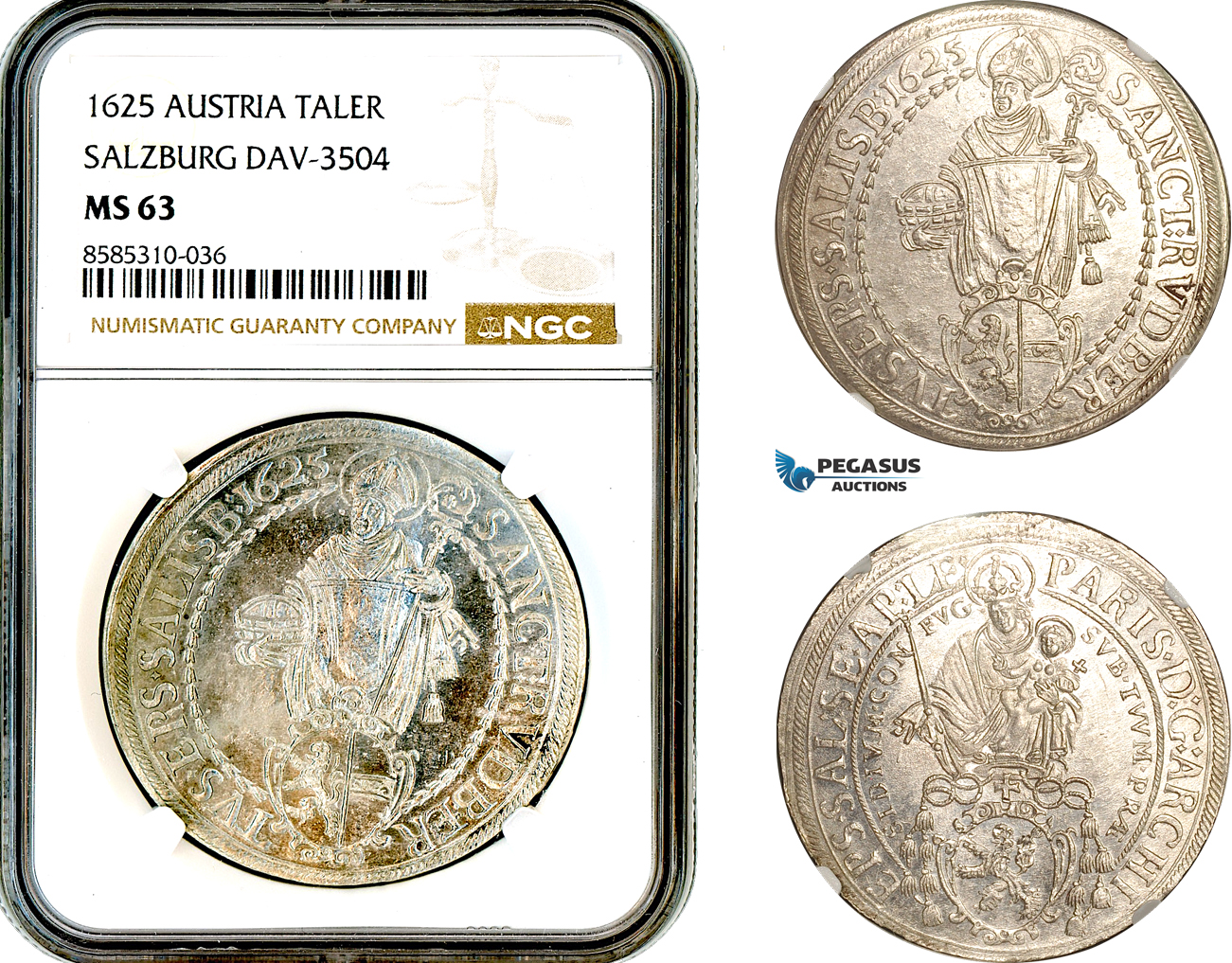 AL622, Austria, Salzburg, Paris von Lodron, Taler 1625, Dav-3504, Silver, NGC MS63